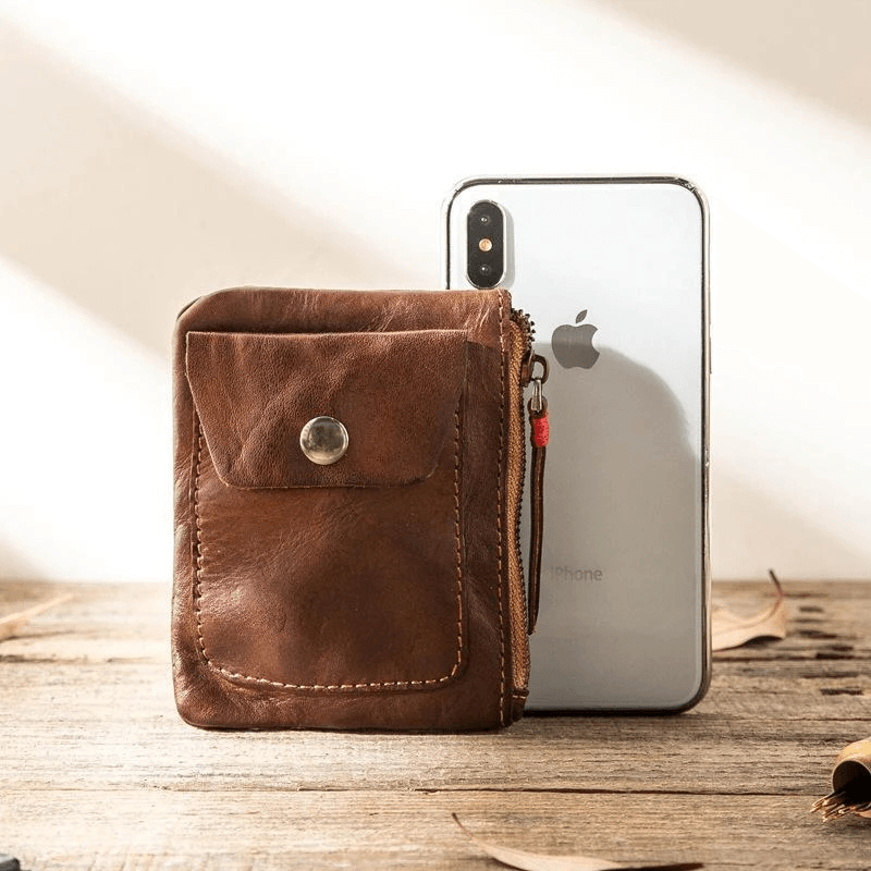 Men Genuine Leather Vintage Coin Bag Wallet Key Bag Coin Purse - MRSLM