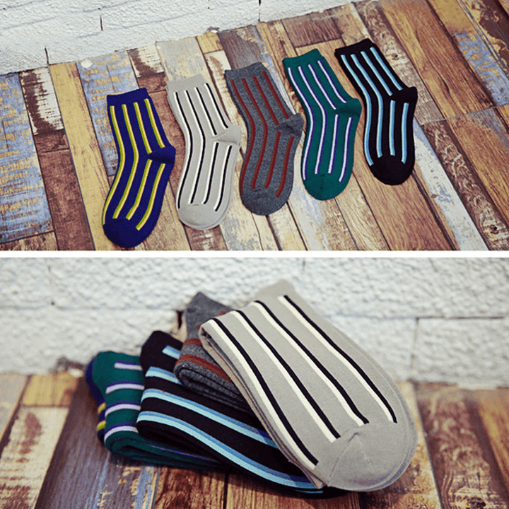 Men Vertical Stripe Middle Tubes Socks Cotton Warm Sock - MRSLM