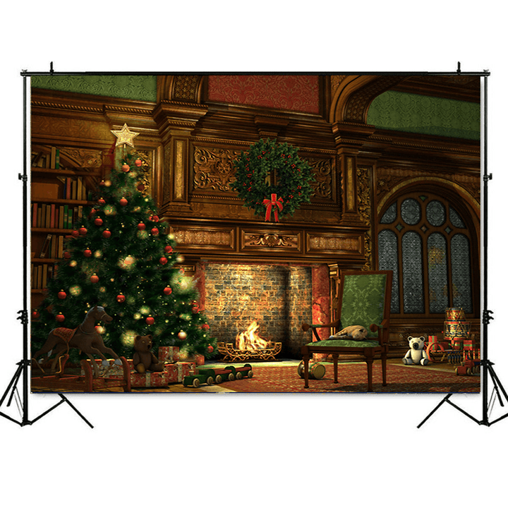 2020 Christmas Backdrop Fireplace Tree Winter Window Room Interior Baby Birthday Photography Background for Photo Studio Photophone - MRSLM