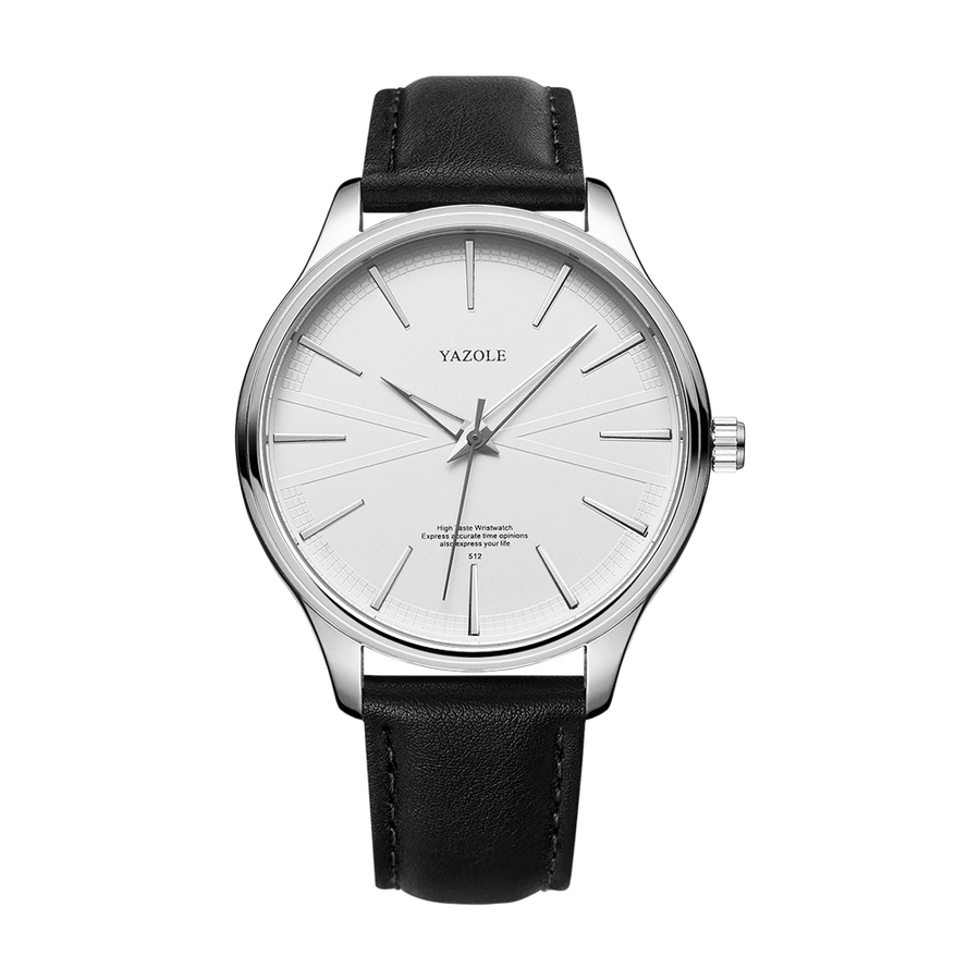 YAZOLE 512 Business Style Simple Dial Clean Lines Leather Strap Men Quartz Watch - MRSLM