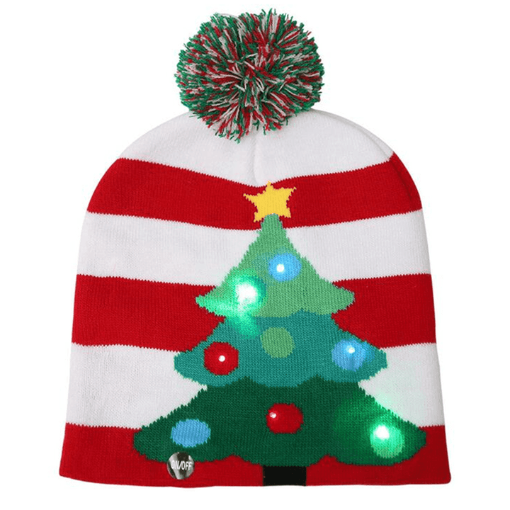 Christmas LED Light Winter Warm Beanie Cap Santa Claus Snowflake Knitted Hat - MRSLM