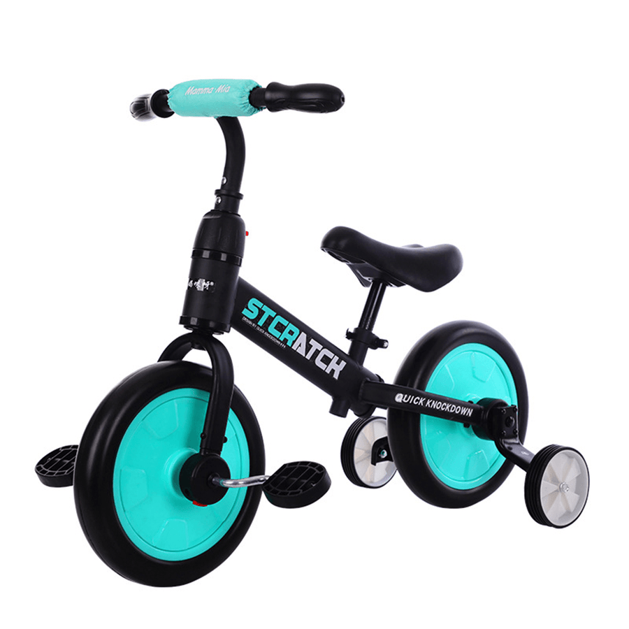 STCRATCK 4 in 1 12 Inch Kid Balance Bike Children Tricycle with Auxiliary Wheel No Pedal Scoot Bike for Junior Walker Beginner Rider Training for 1-6 Years Old - MRSLM
