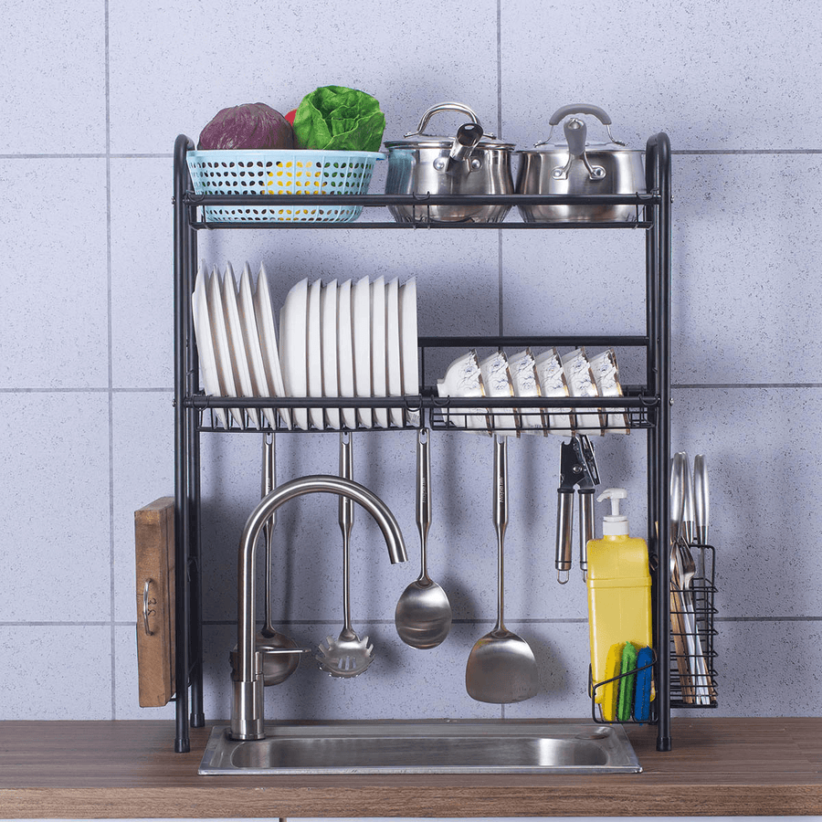 Double Layer Shelf Dish Stainless Holder Steel Sink Drain Rack Kitchen Cutlery Drying Drainer Kitchen Storage Rack - MRSLM