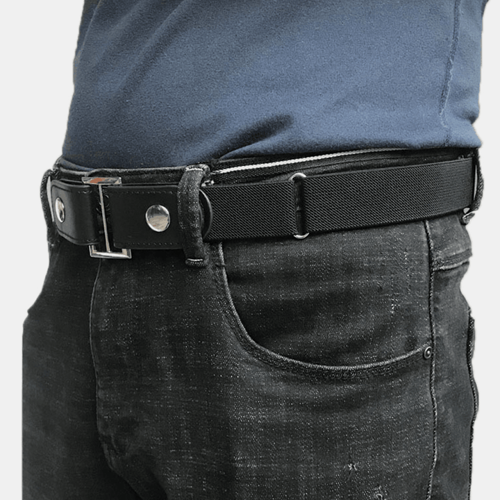 Men PU Leather Adjustable Slim Elastic Invisible Dual-Usage Wild Jeans Belt - MRSLM