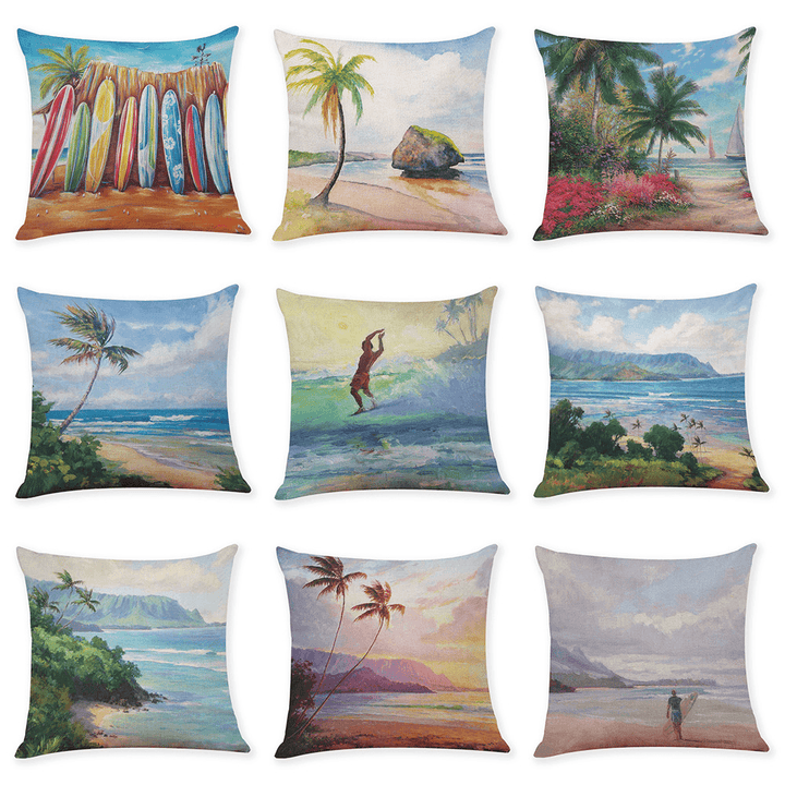 Honana 45X45Cm Home Decoration Colorful Beach Patterns Cotton Linen Pillow Case Sofa Cushion Cover - MRSLM