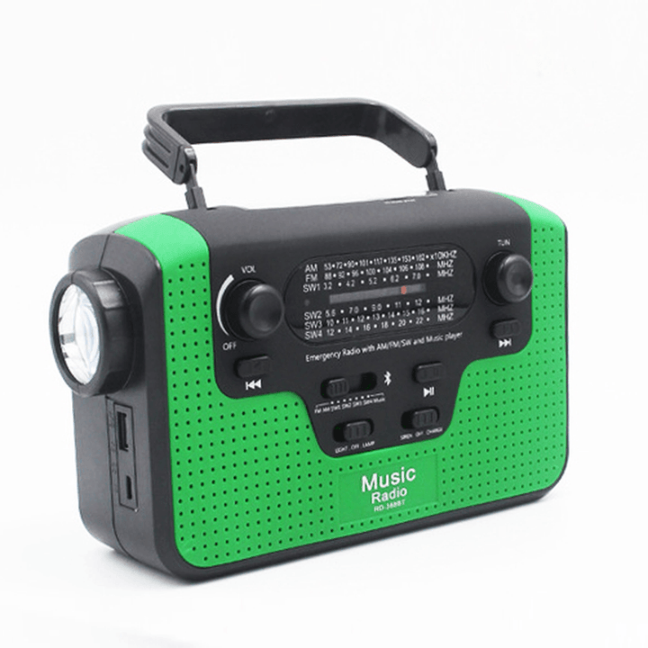 6 in 1 Manual Crank Generator Solar Energy Generation Emergency Charger Light Proble Radio Bluetooth Speaker with TF Card Slot - MRSLM