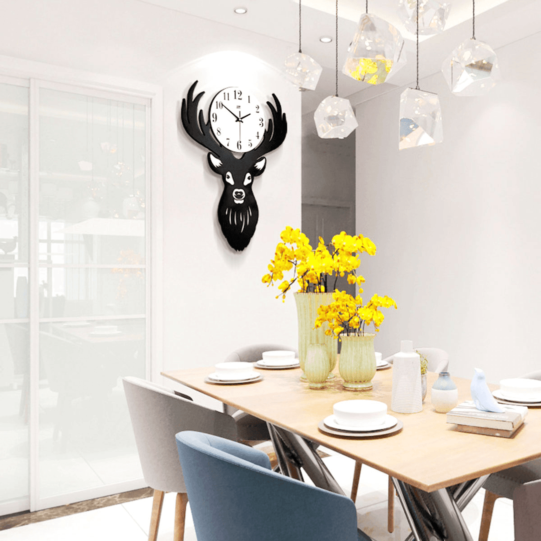 Deer Head Wall Clock Density Fibreboard Home Living Room Nordic Minimalist - MRSLM