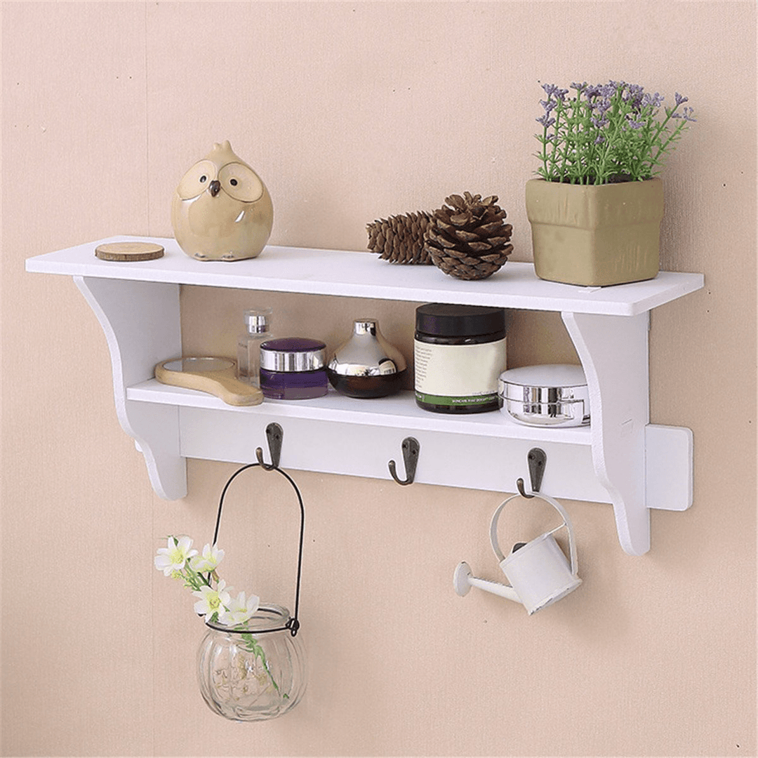 2 Tier Wall Mount Shelf Ornament Sundries Storage Holder Organizer Rack Hooks - MRSLM