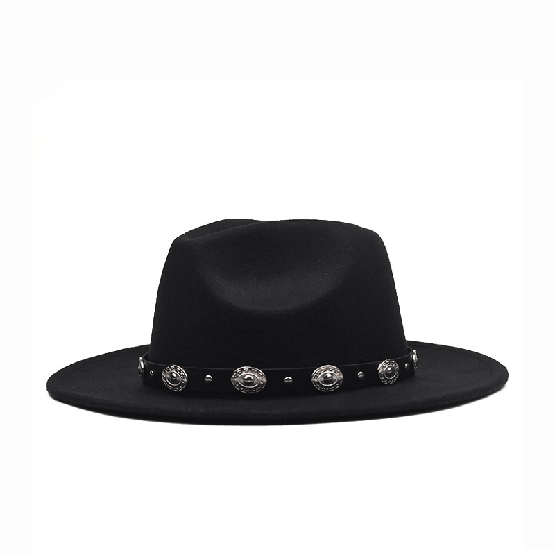 Metallic Fashion Hat with Big Belt and Big Brim Felt - MRSLM