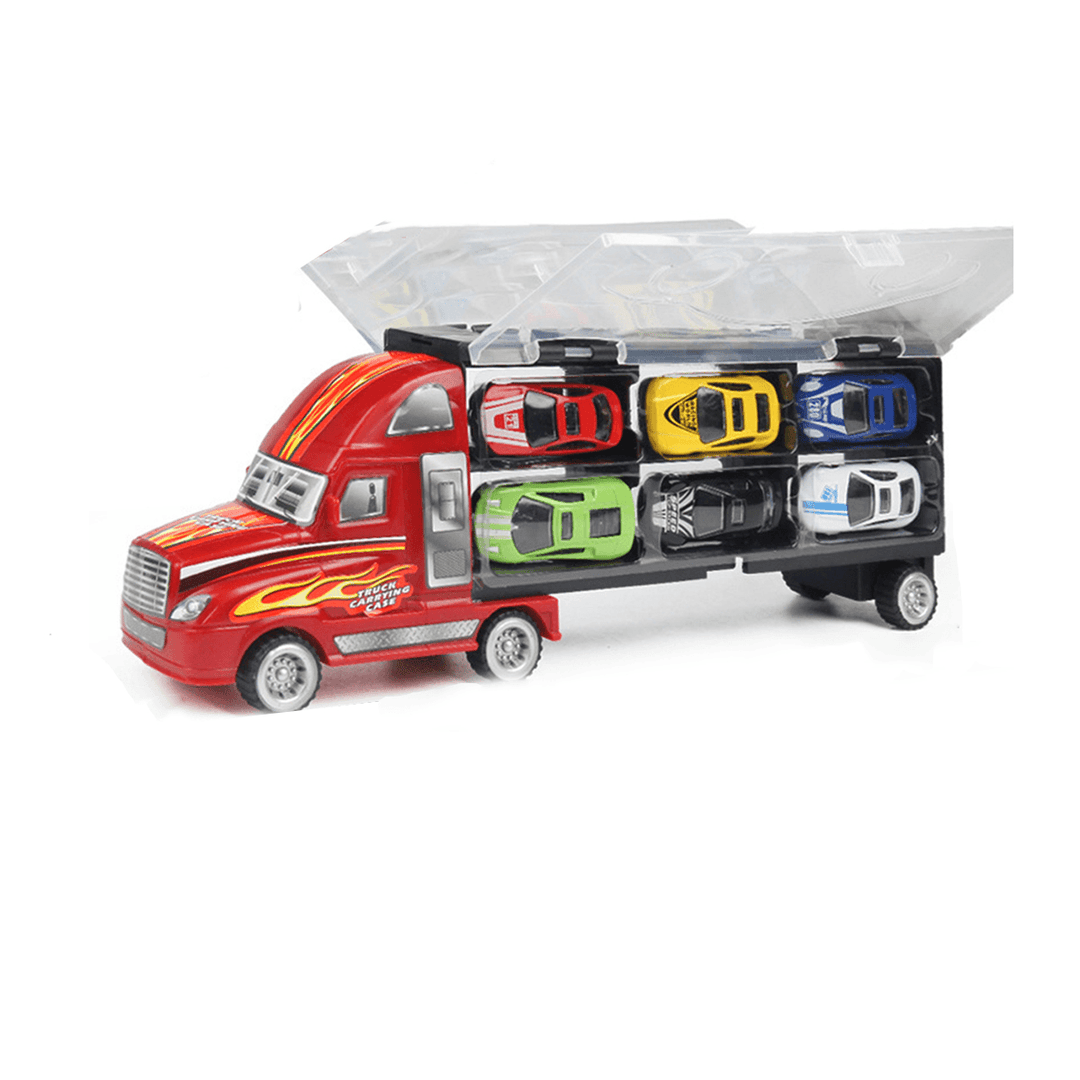 12 Pcs Kid Car Model Set Truck Simulation Track Vehicle Toys Alloy Cars+Cartoon Car+Storage Truck Children Toys Gift - MRSLM