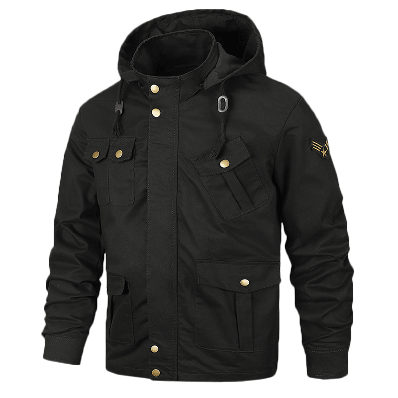 Military Style Multi Pockets Hooded Mens Cotton Jacket - MRSLM