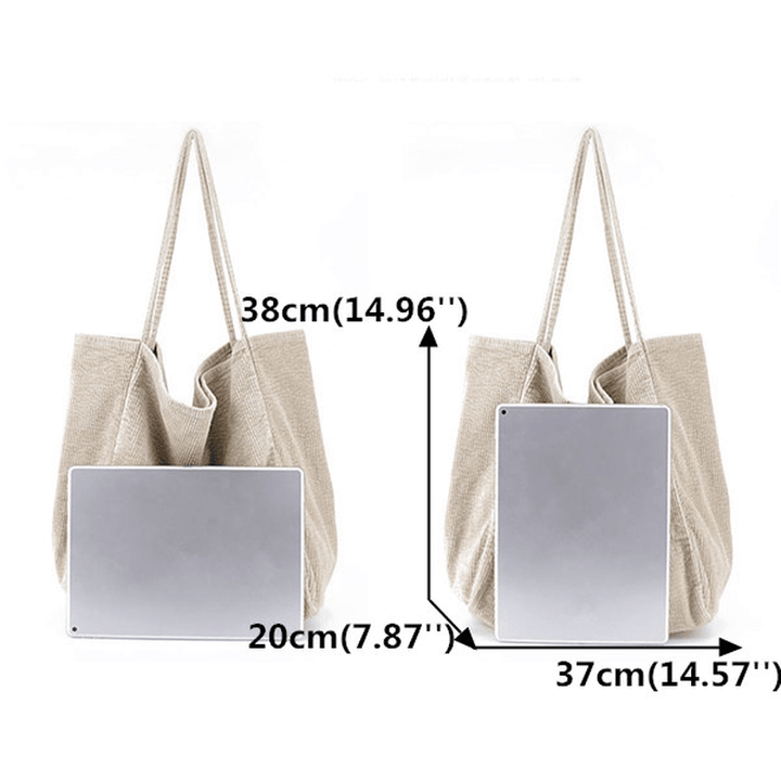 Women Corduroy Vintage Large-Capacity Shopping Bag Shoulder Bag Handbag - MRSLM
