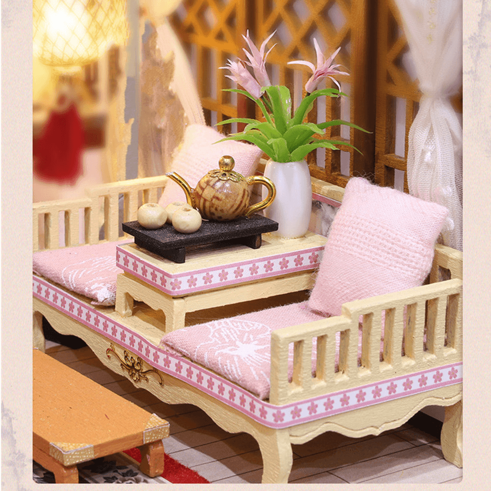 DIY Creative Chinese Style Retro Architectural Model Wooden Doll House Miniature Landscape Home Creative Gifts with Dust Cover and Furniture - MRSLM