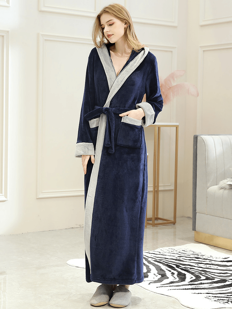 Plus Size Long Sleeve Flannel Longline Thicken Robes - MRSLM