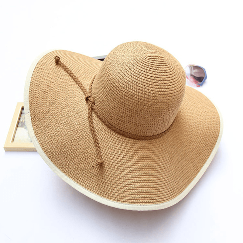Women Summer Wide Birm Bucket Straw Hat Outdoor Travel Sunshade Visor Beach Hat - MRSLM