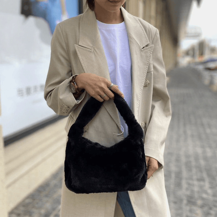 Women Felt Soft Mini All-Match Underarm Stripe Pattern Handbag Shoulder Bag - MRSLM