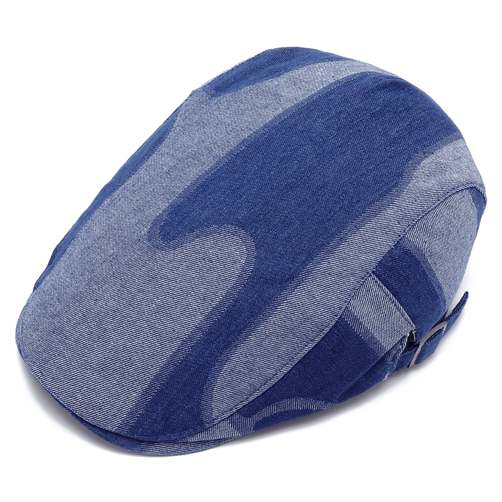 Unisex Denim Short Brim Distressed Blue Sunshade Peaked Cap - MRSLM