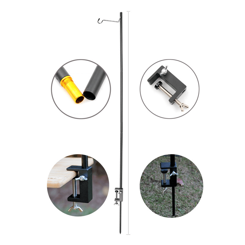 Ipree® 1.2M Outdoor Folding Lamp Post Pole Aluminum Alloy Portable Hiking Camping Tent Table Hanging Light Fixing Stand Holder - MRSLM