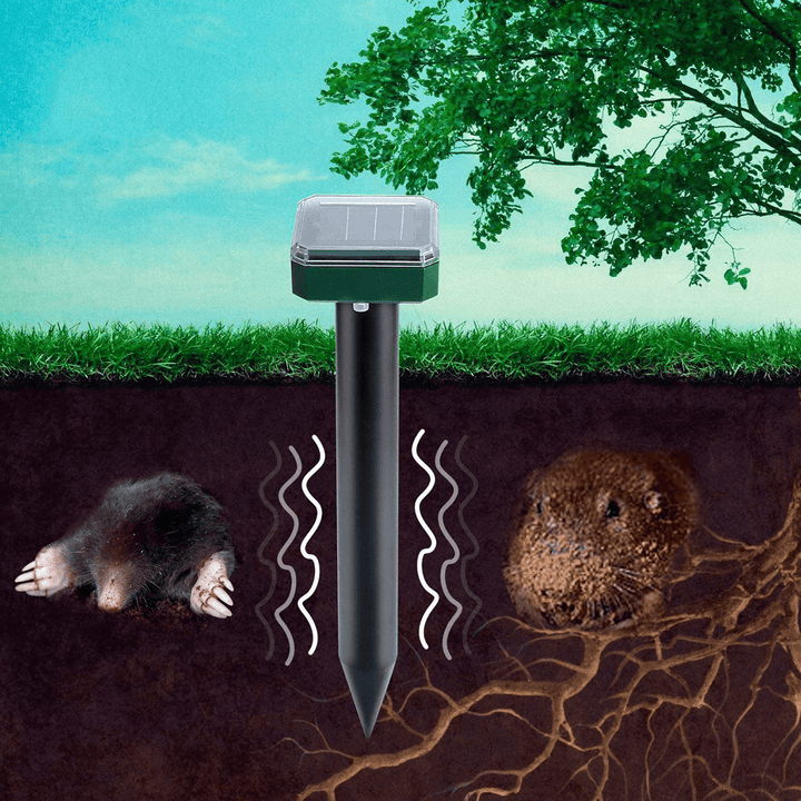 2Pcs Solar Powered Ultrasonic Animal Repeller Mouse Gopher Rat Vole Mole Scarer Lawn Garden Yard - MRSLM