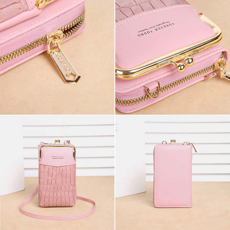 Women Alligator Pattern Embossed Vertical Large Capacity Zipper Wallet Portable 6.5 Inch Phone Bag Shoulder Bag Crossbody Bag - MRSLM