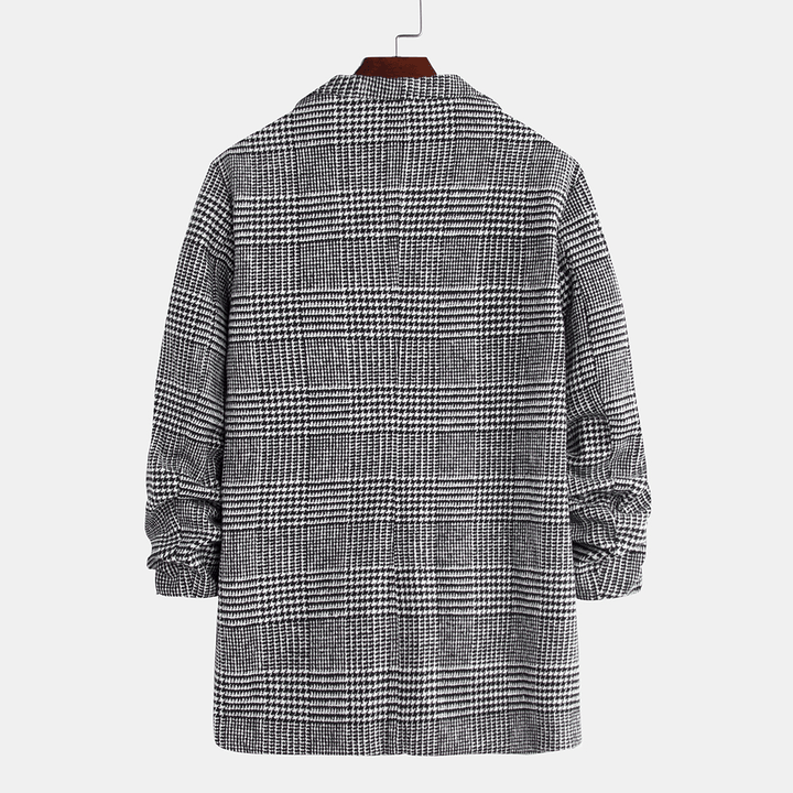 Mens Plaid Black White Big Pockets Turn down Collar Coats - MRSLM