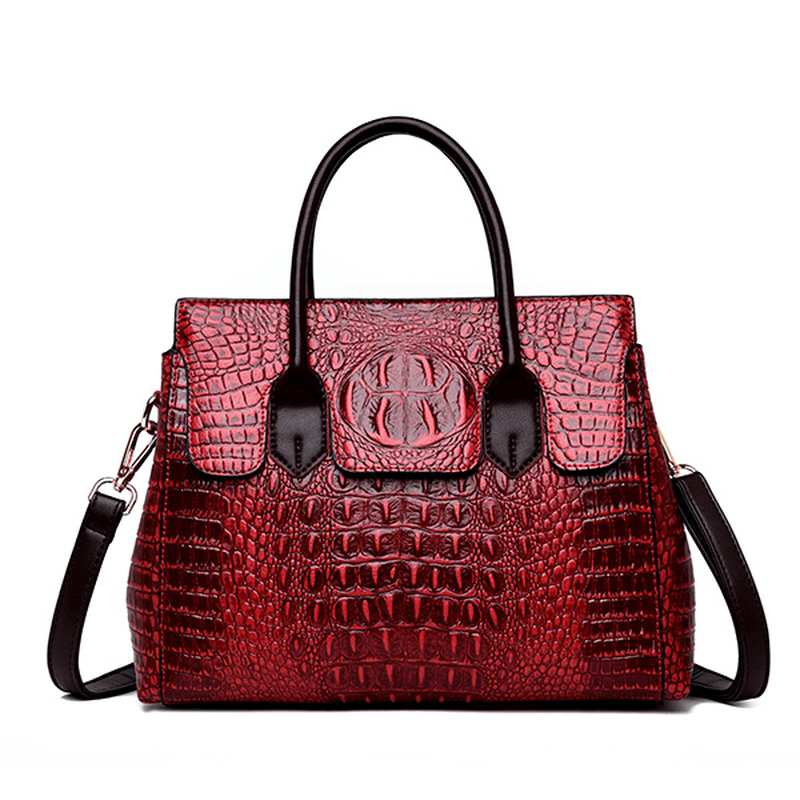 Women Retro Crocodile Pattern Handbag Faux Leather Crossbody Bag - MRSLM