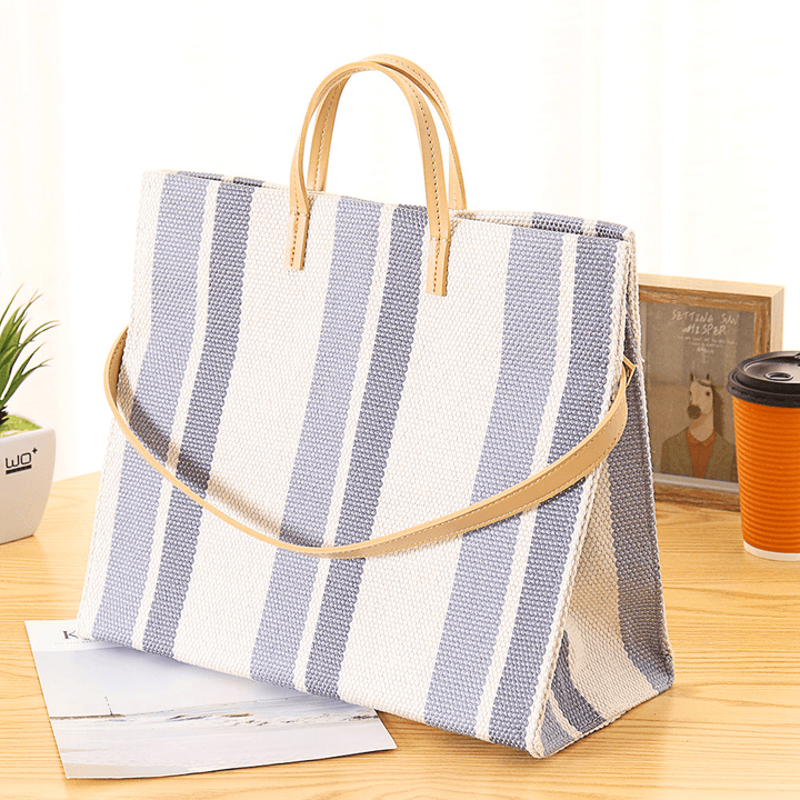 Women Canvas Stitching Color Tote Handbag - MRSLM