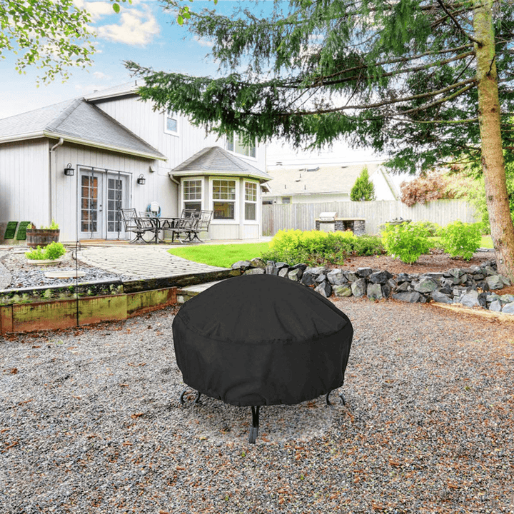 48 Inch Outdoors Waterproof 210D Polyster BBQ Grill Protective Cover with Thick PVC Coating round Fire Stove Cover - MRSLM