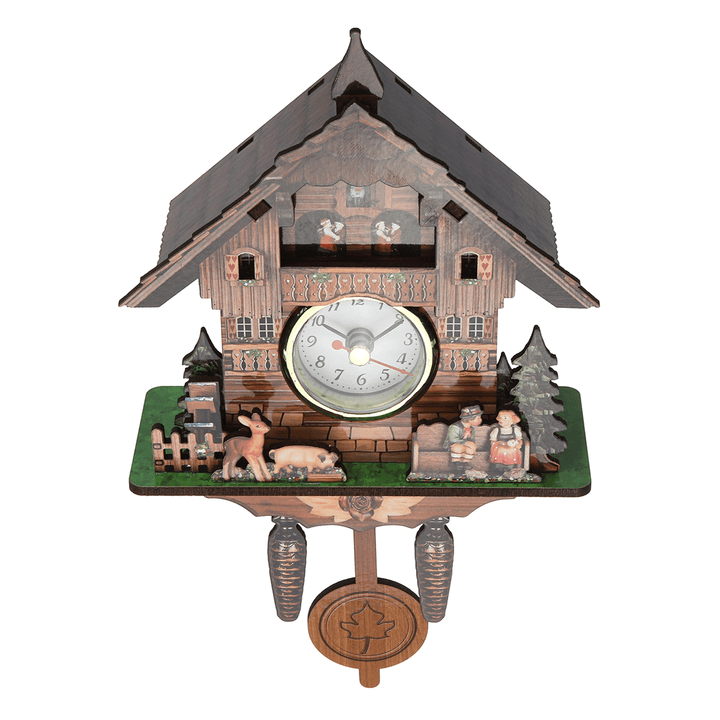 Cuckoo Clock Mount Wooden Wall Clock Analog Auto Swinging Pendulum Home Decorations - MRSLM