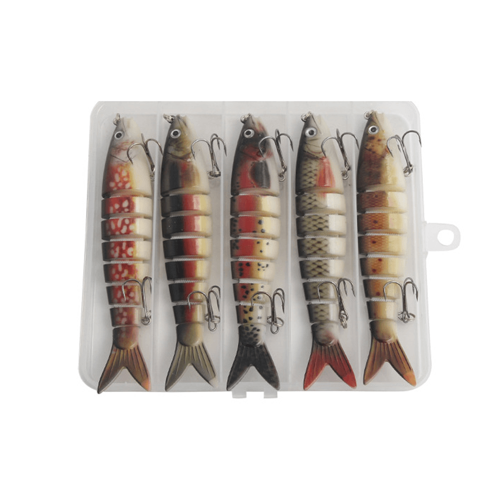 ZANLURE 5 Pcs 13.5Cm Fishing Lure 8 Section Sinking Hard Fishhook Simulation Bait Artificia Spinning Tackle Gears with Storage Box - MRSLM