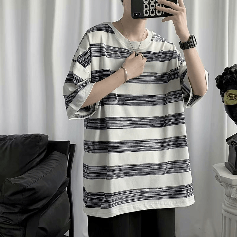 Couple Cotton Striped Short Sleeves - MRSLM