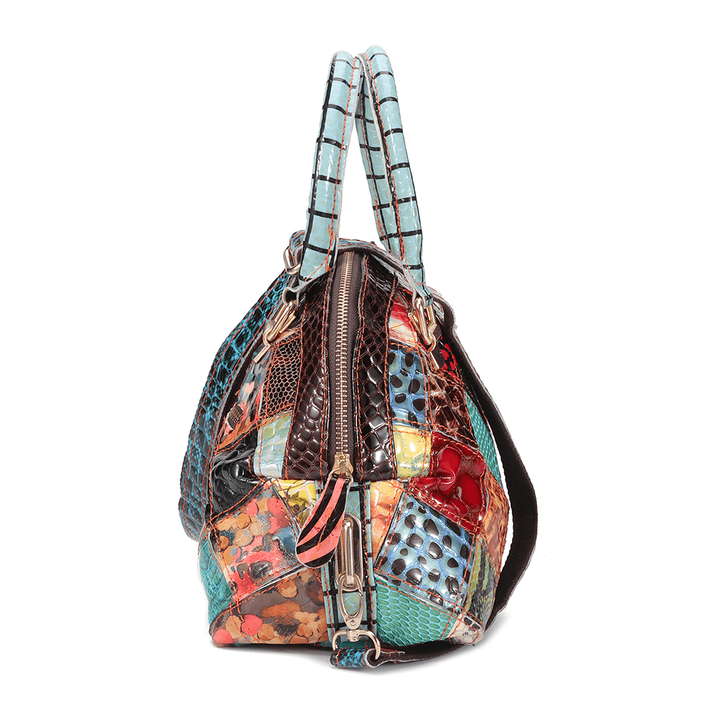 Women Genuine Leather Bohemian Floral Handbag - MRSLM