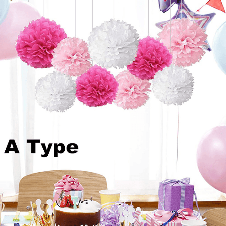 9Pcs/Set Pom Pom Tissue Paper Flower Balls Wedding Birthday Party Shower Decorations - MRSLM