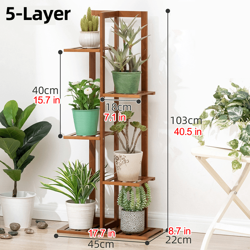 5/6/7-Tier Wooden Plant Stand Flower Pot Shelf Indoor Storage Display Rack - MRSLM