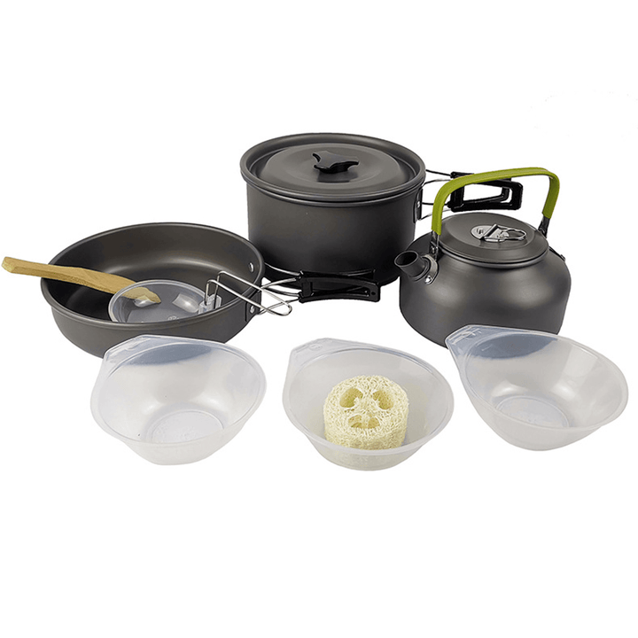 9PCS Aluminum Alloy Camping Pot Cookware Pans Kettle Set Portable Outdoor Camping Cookware - MRSLM