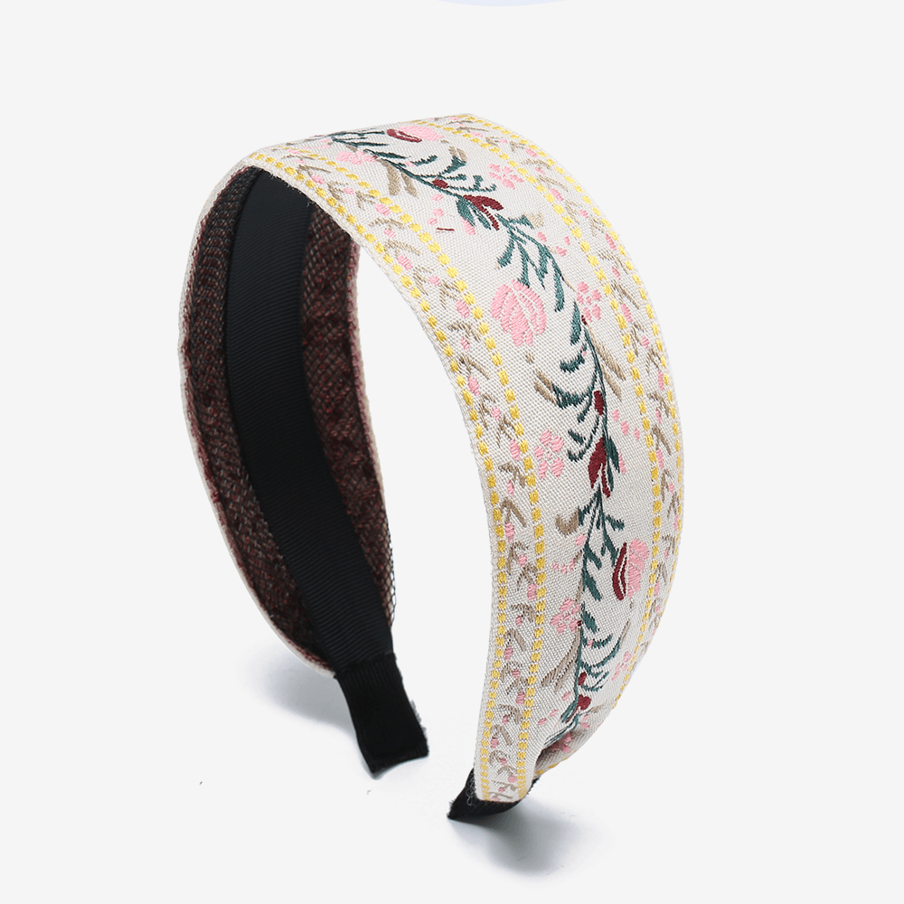 Ethnic Temperament Embroidery Flower Headband Peach Heart Fabric Embroidery Hair Band - MRSLM