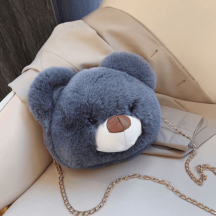 Women Cute Plush Bear Chains Shoulder Bag Crossbody Bag - MRSLM