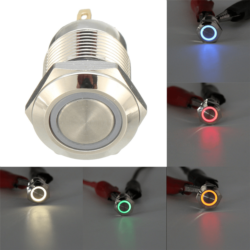 DC 12V 12Mm 4 Pin Momentary Switch Led Light Metal Push Button Waterproof Switch - MRSLM