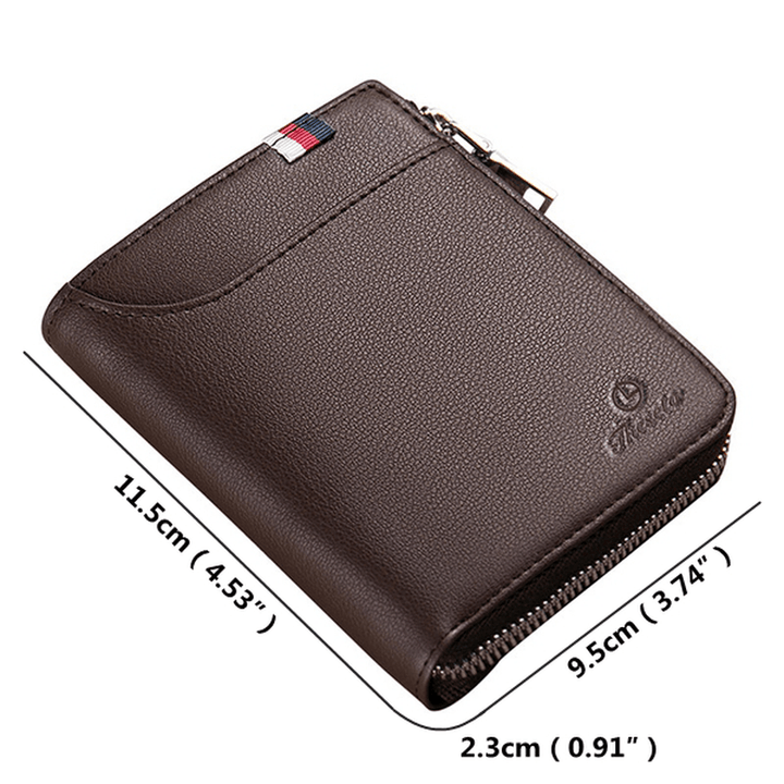 Men Black Coffee Zipper Leather Wallet Card Holder Coin Bag with External Card Slot - MRSLM