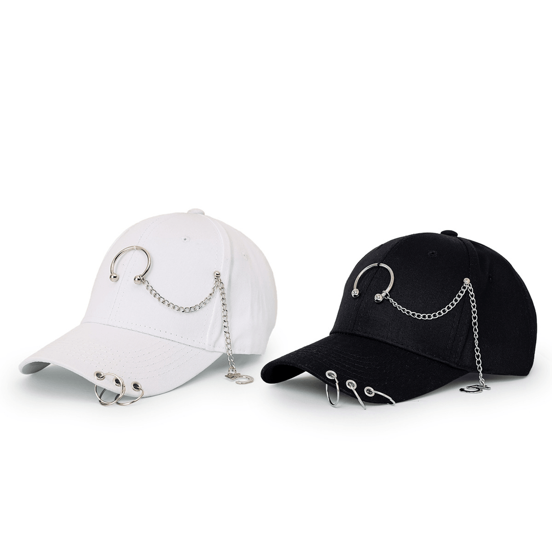 Wide-Brimmed Baseball Hat with Chain Hoop - MRSLM