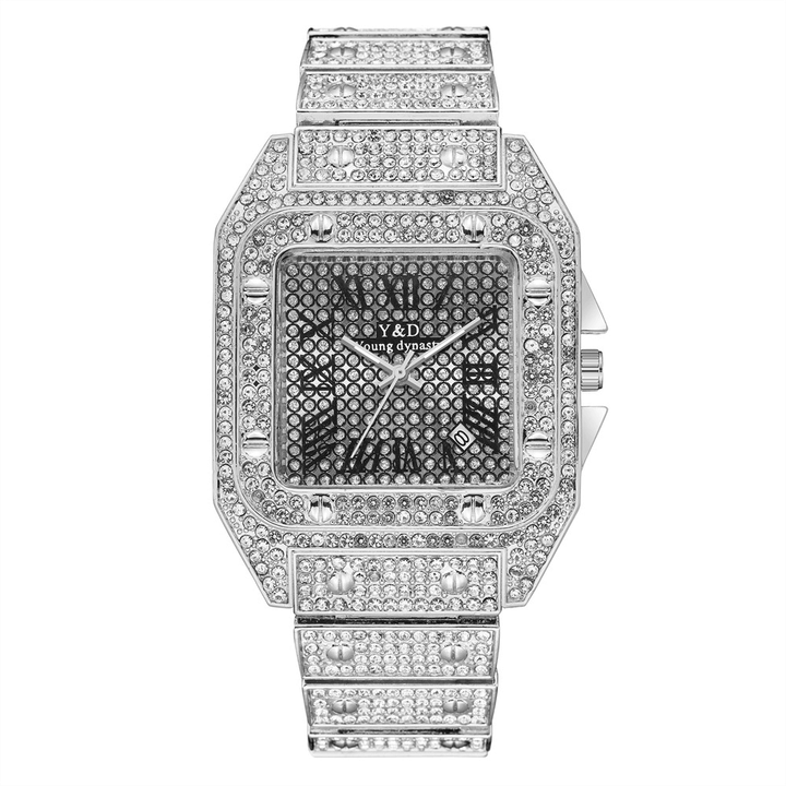 Fashion Elegent Causal Big Dial Steel Band Diamond Men Quartz Watch - MRSLM