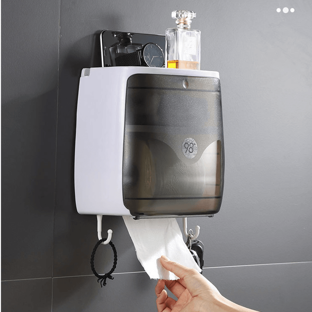 Waterproof Toilet Roll Paper Tissue Box Holder Bathroom Kitchen Wall Mounted - MRSLM