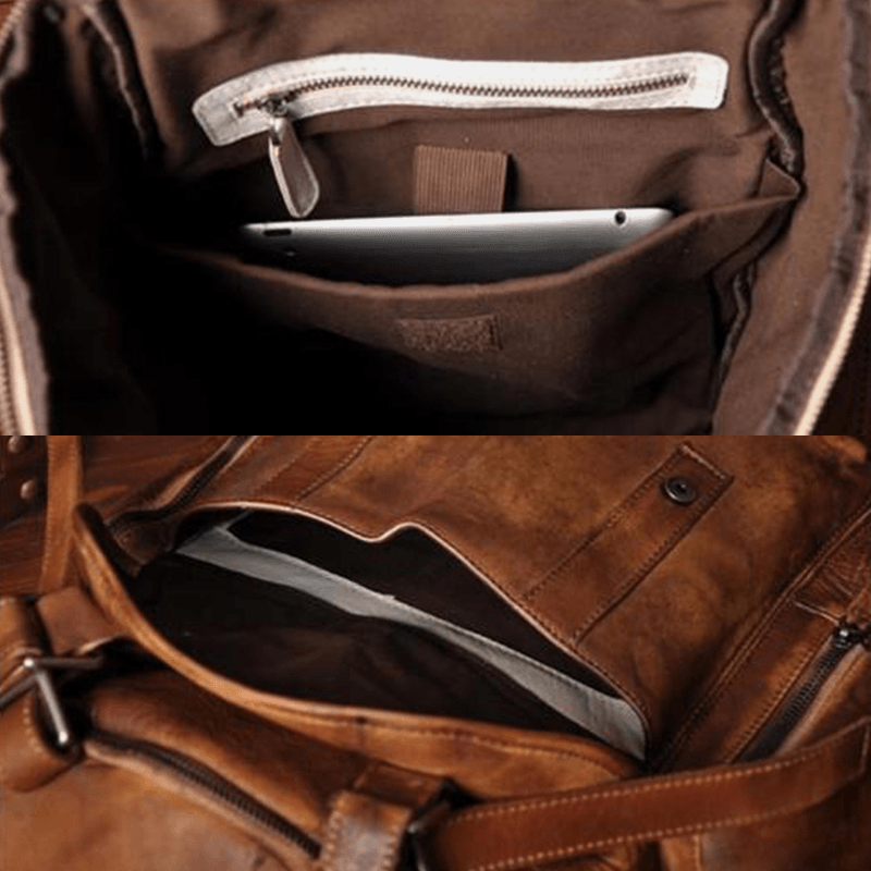 Men PU Leather Vintage Business Style Solid Color Multi-Pocket 15 Inch Laptop Bag Travel Bag Backpack - MRSLM