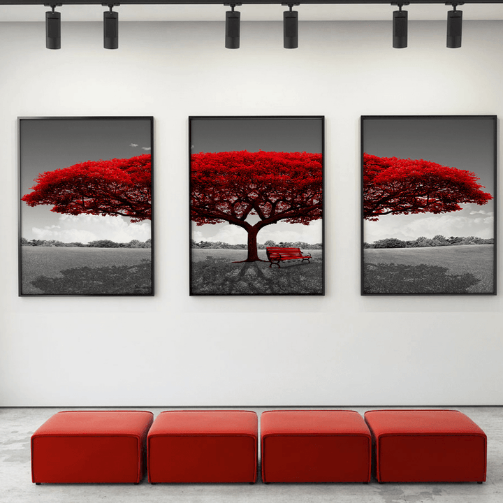 Miico Hand Painted Three Combination Decorative Paintings Redwood Tree Wall Art for Home Decoration - MRSLM