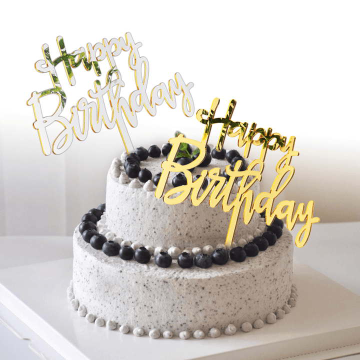 Acrylic Mirror Happy Birthday Gold & Silver Birthday Cake Topper Decorations - MRSLM