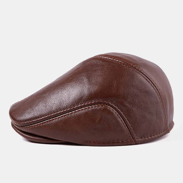 First Layer Cowhide Leather Hat Men'S Fashion Beret Hats Beret Caps - MRSLM