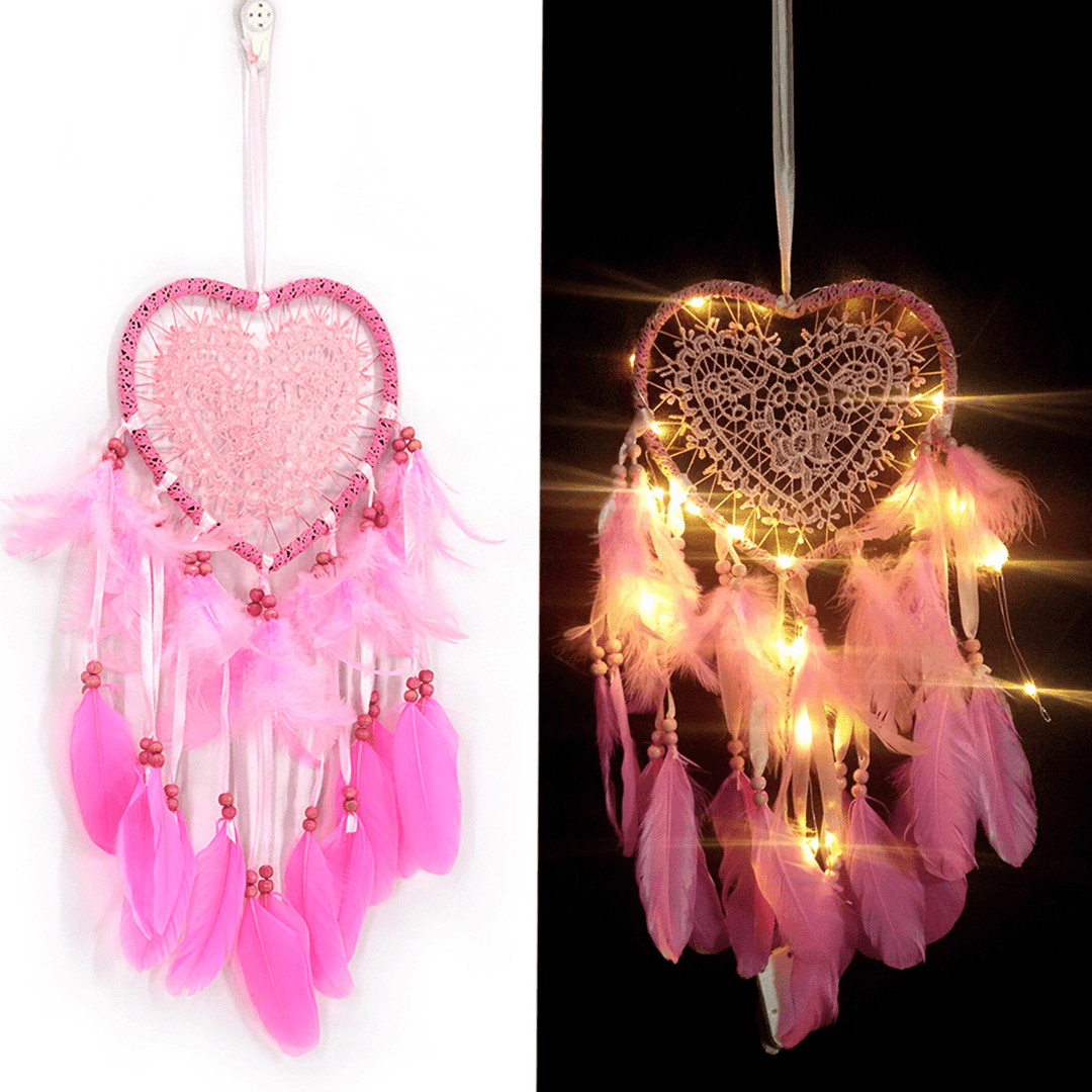 LED Light Dreamcatcher Feather Bedroom Heart Shape Bedroom Home Decoration Livingroom Dreamcatcher Gift Decorations - MRSLM