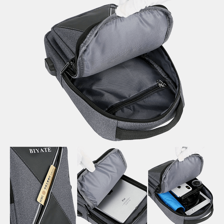 Men USB Charging Multi-Pocket Chest Bag Oxford Non-Slip Wear-Resistant Waterproof Casual Shoulder Bag Crossbody Bags - MRSLM