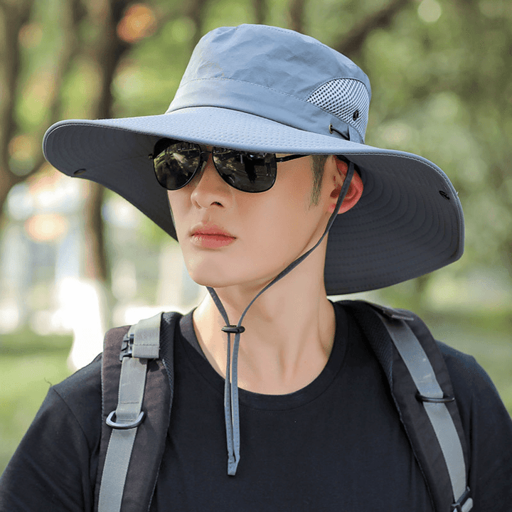 Men'S Big Brim Sun Protection Fishing Fisherman Hat - MRSLM