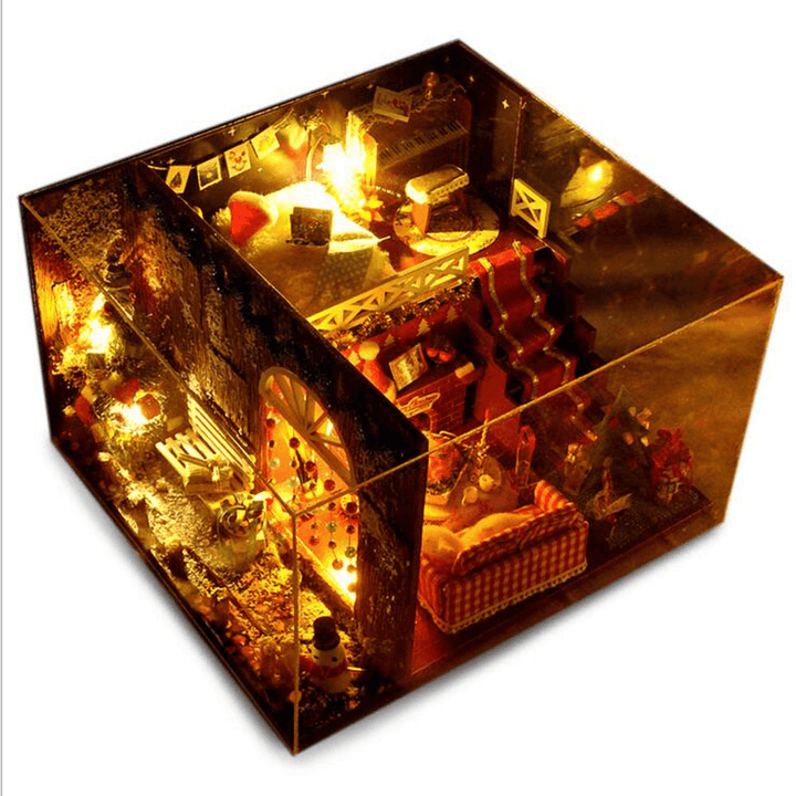 2020 Christmas DIY Miniature Dollhouse Decor Furniture Carnival Night Wooden Dolls House Decoration with LED Light Kits Gift Toys for Children - MRSLM